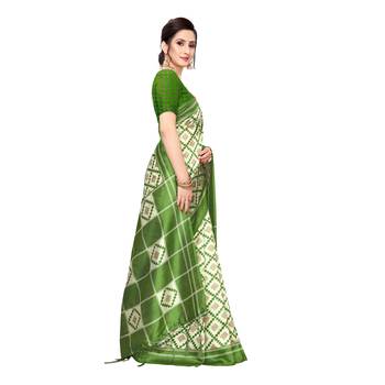 Green printed khadi saree with blouse 3