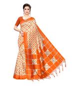 Orange printed khadi saree with blouse