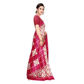 Pink printed khadi saree with blouse 3