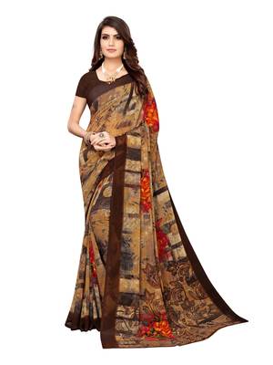 Beige Printed Georgette Saree With Blouse 1