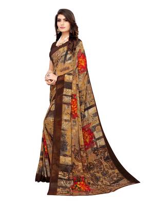 Beige Printed Georgette Saree With Blouse 2