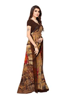 Beige Printed Georgette Saree With Blouse 3