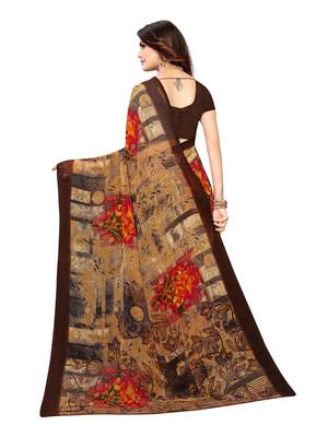 Beige Printed Georgette Saree With Blouse 4