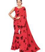 Pink printed georgette saree with blouse