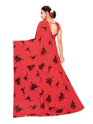 Pink printed georgette saree with blouse 4