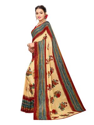 Beige Printed Georgette Saree With Blouse 2