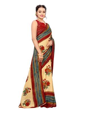 Beige Printed Georgette Saree With Blouse 3