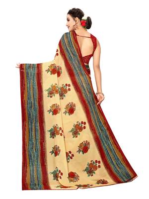 Beige Printed Georgette Saree With Blouse 4