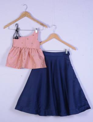 Kids Pink Top And Blue Lahenga Choli For Girl 1
