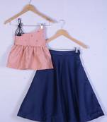 Kids Pink Top And Blue Lahenga Choli For Girl