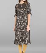 Janasya Grey printed crepe ethnic kurtis