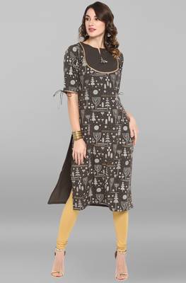 Janasya Grey printed crepe ethnic kurtis 2