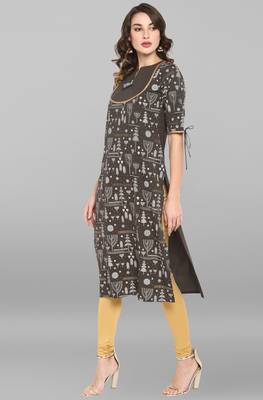 Janasya Grey printed crepe ethnic kurtis 3