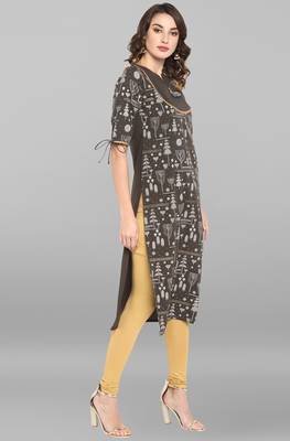 Janasya Grey printed crepe ethnic kurtis 4
