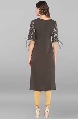 Janasya Grey printed crepe ethnic kurtis 5