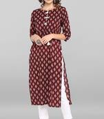Janasya Maroon printed cotton ethnic kurtis