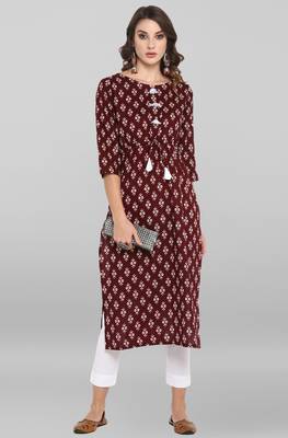 Janasya Maroon printed cotton ethnic kurtis 2