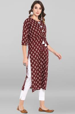 Janasya Maroon printed cotton ethnic kurtis 3