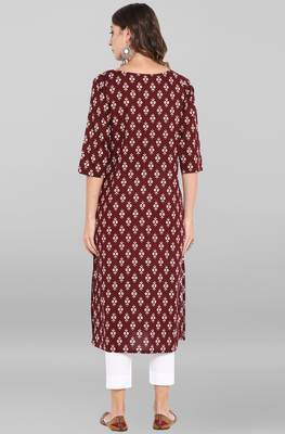 Janasya Maroon printed cotton ethnic kurtis 5