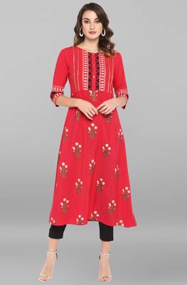 Janasya Pink printed crepe ethnic kurtis 1