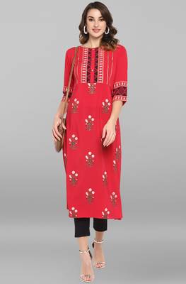 Janasya Pink printed crepe ethnic kurtis 2