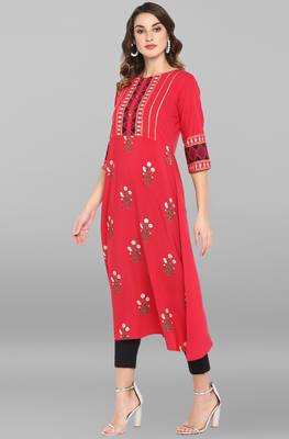 Janasya Pink printed crepe ethnic kurtis 3