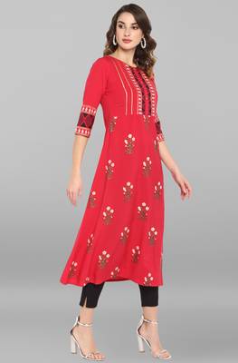 Janasya Pink printed crepe ethnic kurtis 4