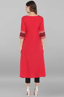 Janasya Pink printed crepe ethnic kurtis 5