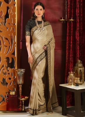 Beige Brasso Silk Saree With Blouse 1