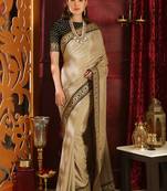 Beige Brasso Silk Saree With Blouse