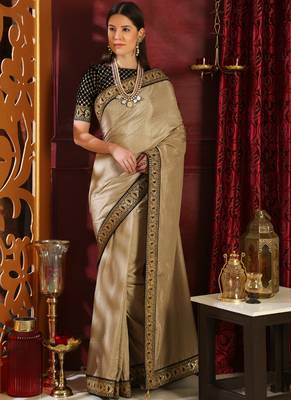 Beige Brasso Silk Saree With Blouse 2