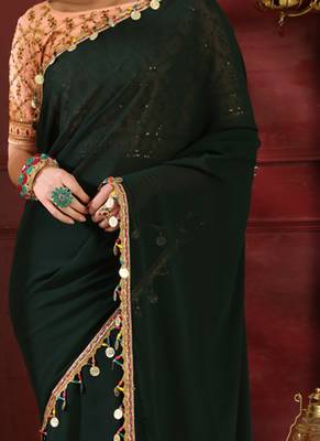 Green Brasso Georgette Saree With Blouse 2