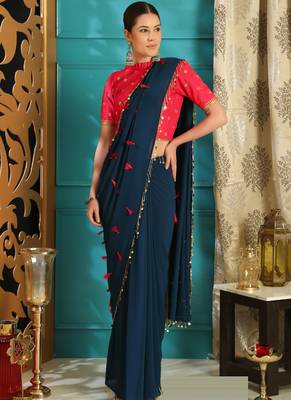 Blue Brasso Georgette Saree With Blouse 1