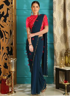 Blue Brasso Georgette Saree With Blouse 2