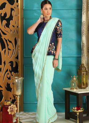 Blue Brasso Georgette Saree With Blouse 1