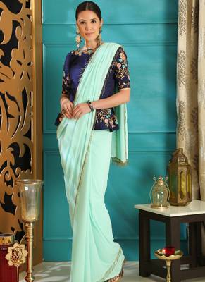 Blue Brasso Georgette Saree With Blouse 2