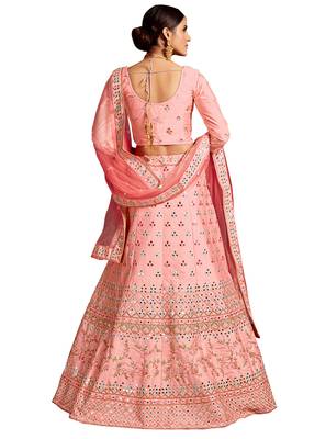 Pink embroidered silk semi stitched lehenga 2
