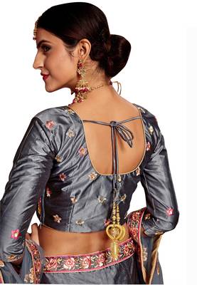 Grey embroidered silk semi stitched lehenga 2