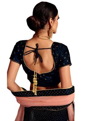 Navy-blue embroidered velvet semi stitched lehenga 2