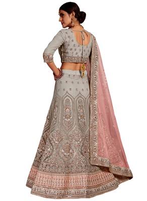 Grey embroidered net semi stitched lehenga 2