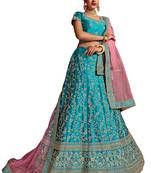 Blue embroidered silk semi stitched lehenga