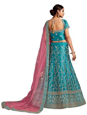 Blue embroidered silk semi stitched lehenga 2