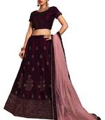 Wine embroidered velvet semi stitched lehenga