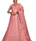 Pink embroidered silk semi stitched lehenga