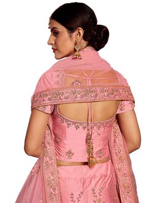 Pink embroidered silk semi stitched lehenga 2