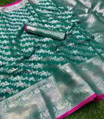 Women'S Designer Green Banarasi Kanjivaram Saree With Designer Blouse