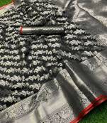 Women'S Designer Black Banarasi Kanjivaram Saree With Designer Blouse