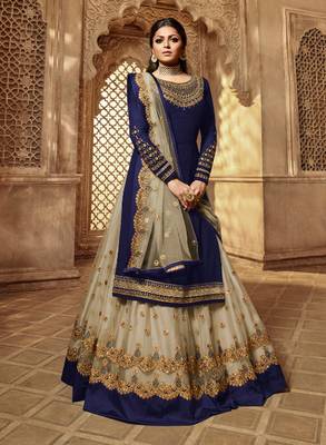 Blue embroidered faux georgette Sharara suit 1