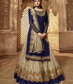 Blue embroidered faux georgette Sharara suit
