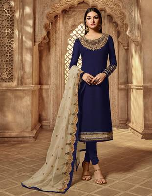 Blue embroidered faux georgette Sharara suit 2
